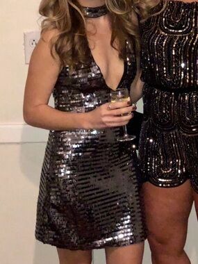 Silver Sequin Halter Mini Dress NBD